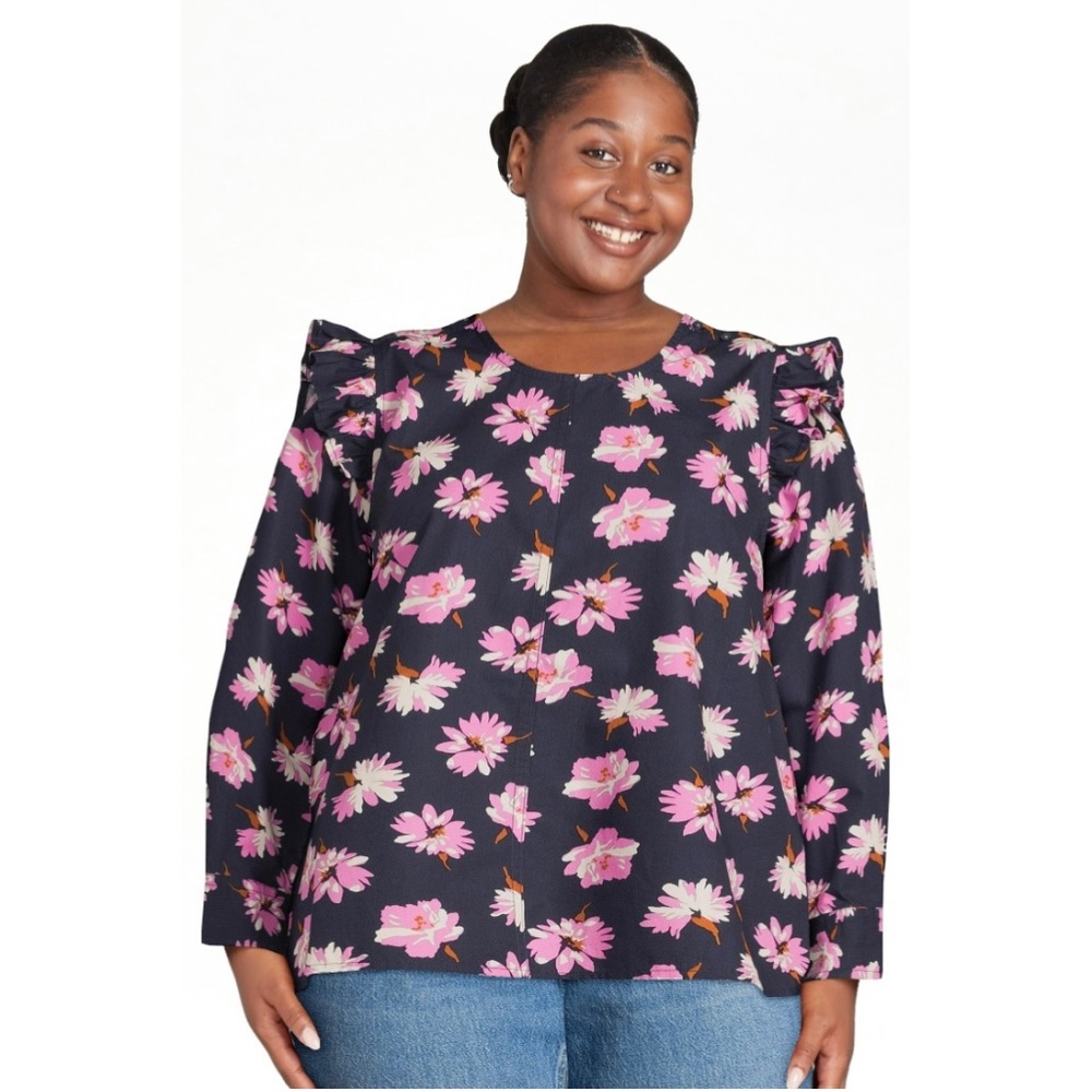 NWT Free Assembly Womens Button Shoulder Blouse with Long Sleeves XXXL Plus Top